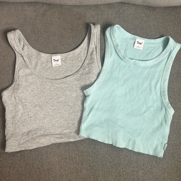 BUNDLE TNA Aritzia Heather Gray and Sky Blue Tank Tops - Picture 1 of 14
